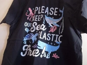 Please Keep our Sea Plastic Free T-shirt. 100% cotton. Black. New. - Picture 1 of 3