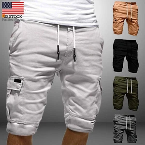 Men Casual Cargo Shorts Chino Pants Cargoshorts 6-Pockets Summer Beach Trousers - Picture 1 of 14