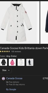 Prix ​​650 £ CANADA GOOSE YOUTH BRITTANIA PARKA (TAILLE M 10-12) North Star blanc XS