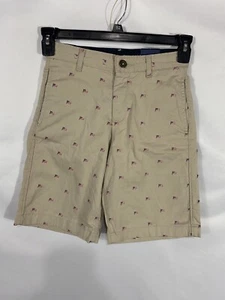 Crown & Ivy NWT Boys Size 12 Beige Flag Print Motion Flex Chino Shorts - Picture 1 of 4