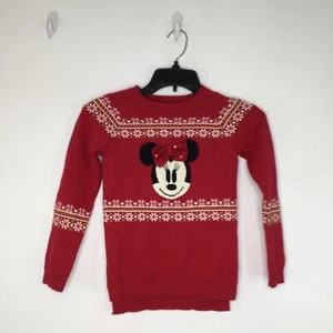 Disney Minnie Mouse Sweater Girls Size 5/6 Red Christmas Holiday Long Sleeve - Picture 1 of 13