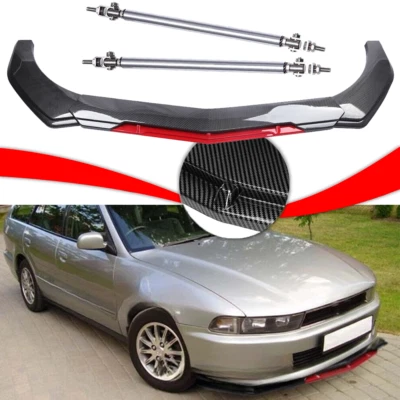 Front Bumper Lip Spoiler+Splitter Strut Rod Carbon Fiber For Mitsubishi Galant - Изображение 1 из 4