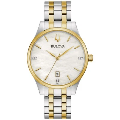 Bulova Women's Silver Gold Quartz Diamond Marker Bracelet Watch 36MM 98P201 - Image 1 of 4