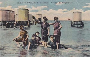 alte AK Ansichtskarte BOULOGNE-SUR-MER Badewagen Wohnwagen geschrieben - Bild 1 von 1