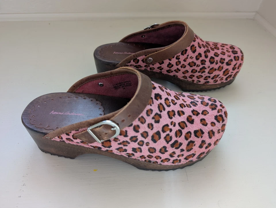 Zuecos suecos Hanna Andersson niñas rosa estampado leopardo talla EU 36 Foto 1 de 4