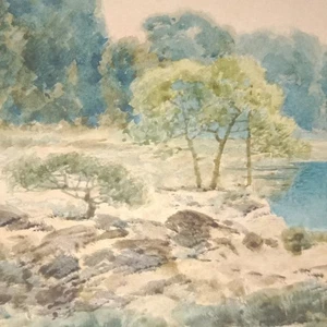Paysage aquarelle Originale datée 1908 Cadre Moderne Plexiglass - Picture 1 of 20