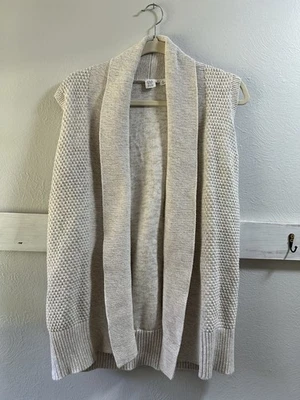 Gap Open Front Sleeveless Sweater Neutral Marl Draped Medium M Cotton Beige - Image 1 of 4