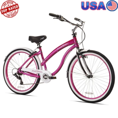 Lightweight Aluminum 26in Cruiser Bike 7 Speed Adjustable Seat Dual Hand Brakes - Image 1 of 4
