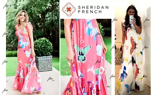 SHERIDAN FRENCH DRESS LIBBY MAXI BUTTERFLIES KELLY STACEY TAYLOR RUFFLE 0 2 4 XS - Picture 1 of 21