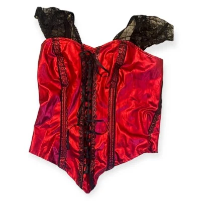 RED CORSET w/Black Lace, Zipper. Reversible. Stretch. Sz. SM - Image 1 of 4