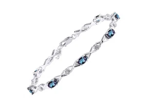 RYLOS ALEXANDRITE & DIAMOND TENNIS BRACELET STERLING SILVER 7-8" - Picture 1 of 6