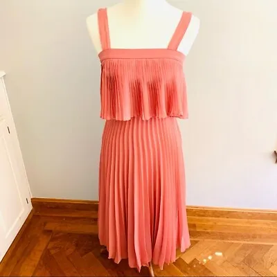 ASOS Pink Pleated Flowy Sleeveless Feminine Womens Sleeveless Midi Dress Size 4 • 19.99€