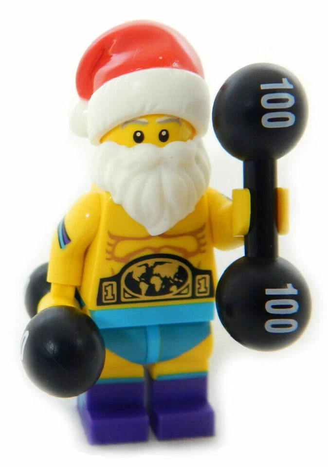 NEW LEGO BUFF SANTA MINIFIG Lifting Weights minifigure claus christmas wrestler - Image 1 of 1