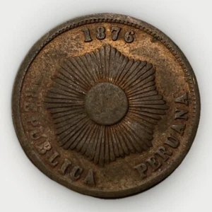 1876 Peru 2 Cents Copper Coin Dos Centavos - Picture 1 of 4