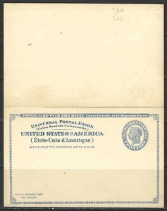 EE. UU. TARJETA DE RESPUESTA POSTAL #UY2 -- 1893 -- SIN USAR - Imagen 1 de 2