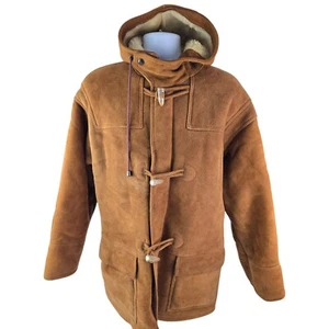 Sawyer Of Napa Men's Suede Sheepskin Shearling Duffle Toggle Coat S Vintage USA - Picture 1 of 24