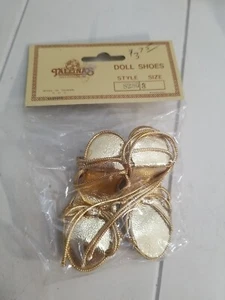 Vintage NIP Tallina's Doll SHOES #280 Size 3 Gold Strappy SANDALS Heels NOS 3" - Picture 1 of 4