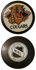 vintage PRINCE GEORGE COUGARS OFFICIAL SIZE HOCKEY  PUCK WHL SHIELD LOGO CANADA 
