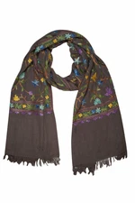 Womens Kashmiri Shawl Woolen Crewel Brown Floral Embroidered Scarves Stole Wrap