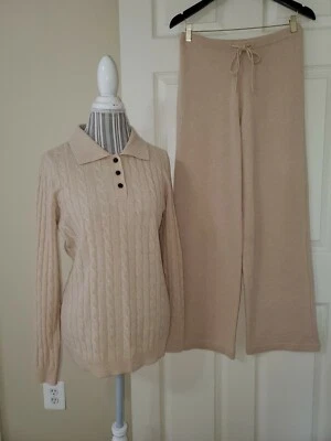 Neiman Marcus Luxuries Camel 100% Cachemira Tejido Pantalones y Polo-Suéter Traje Talla M Foto 1 de 4