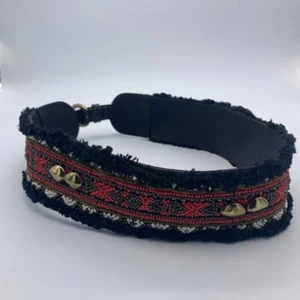 Black Gold Studded Red Beaded Genuine Leather Aztec Waist Statement Boho Belt - Picture 1 of 5