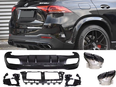 ✅ REAR DIFFUSER + EXHAUST TRIMS BLACK FOR MERCEDES GLE W167 63 AMG LOOK NEW - Image 1 of 4