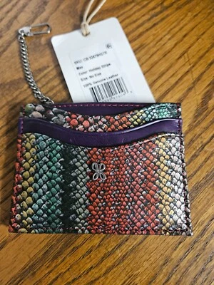 Estuche para tarjetas Hobo International Max de cuero a rayas navideñas nuevo con etiquetas Foto 1 de 4