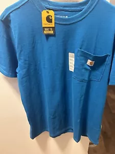 Carhartt Women's K87 Loose Fit Heavyweight Short Sleeve Pocket T Shirt Blue - Picture 1 of 6