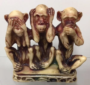 VTGE 3 Wise Monkeys Statue, Vintage See No Evil Hear No Evil Say No Evil Animal - Picture 1 of 7