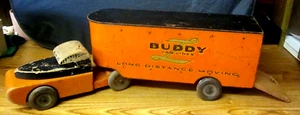 Antique VTG 1940s Buddy L Wooden Van Lines Tractor/Trailer WWII Wood Toy **RARE* - Picture 1 of 13