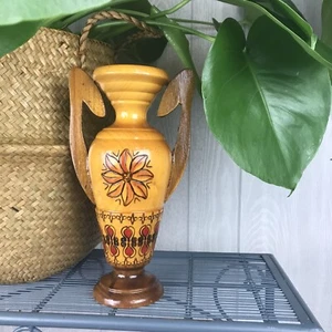 Vintage Hand Carved Wooden Vase Mid Century Modern Home Decor - Picture 1 of 9