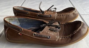 Tommy Hilfiger Boys Tyson Boat Shoes Brown 2 Eye Moc Toe Lace Up Faux Leather 5 - Picture 1 of 7