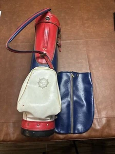 Vintage Ben Hogan Sun Jet Red/White/Blue Cart Golf Bag Leather With Strap - Picture 1 of 17