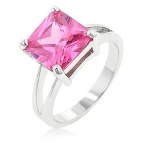 Pink Cubic Zirconia Cocktail Ring Size 5 6 7 8 9 10 Silver Plated Princess Cut - Picture 1 of 14