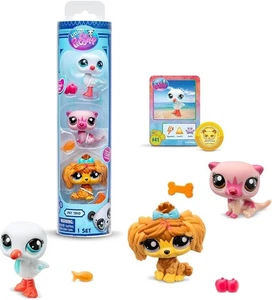Littlest Pet Shop Serie 1 Trio Haustier Tube weißer Vogel, rosa Frettchen & brauner Hund LPS - Bild 1 von 2