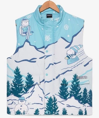 NWT Peanuts SNOOPY & Gang Skiing Scenery Winter Holiday Puffer Vest Unisex Large - Image 1 of 3