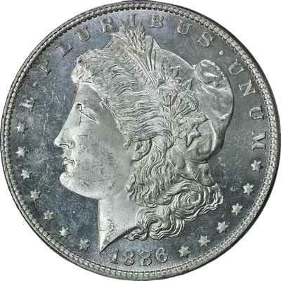 Dólar de plata Morgan 1886-P graduación profesional MS63 DMPL OGH excelente atractivo visual fuerte golpe Foto 1 de 4