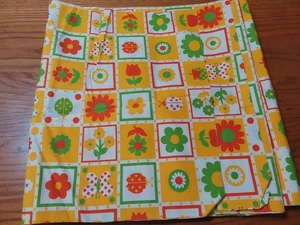Vintage Cotton Quilting Sewing Fabric Yellow Orange Green Flower Squares 4 Yrds - Picture 1 of 3