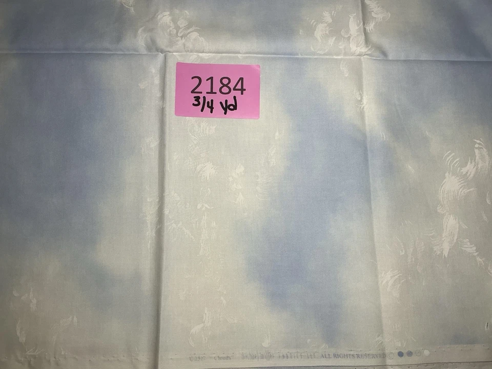 Michael Miller Cotton Fabric - Light Blue Cloud Pattern - 3/4 Yard - - Image 1 of 1