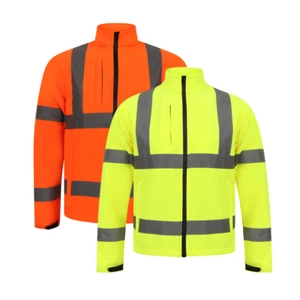 SOFT SHELL HIGH VISIBILITY JACKET WORK WEAR FLEECE LINED REFLECTIVE COAT - Picture 1 of 7