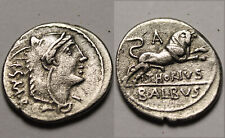 Rare Véritable Ancienne Monnaie Romaine Argent 105 BC L Thorius Balbus Juno Sospita/Taureau