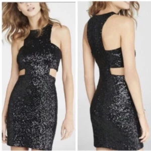NWT Express Black Sequin Dress With Cutouts On Sides Size 8 Wedding Clubbing  - Picture 1 of 6