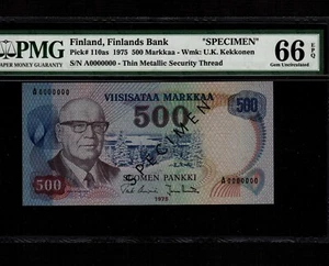 Finland 500 Marrkka 1975 P-110as * PMG Gem Unc 66 EPQ * Specimen * Top Pop * - Picture 1 of 2
