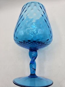 Empoli Glass Blue Optic Large Brandy Snifter MCM Twisted Stem - Picture 1 of 5