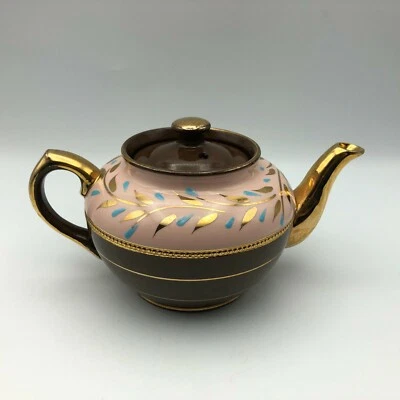 Tetera Marrón Oro Malva Hoja Vid con Tapa 2308K De Colección 24 OZ Tetera Foto 1 de 4