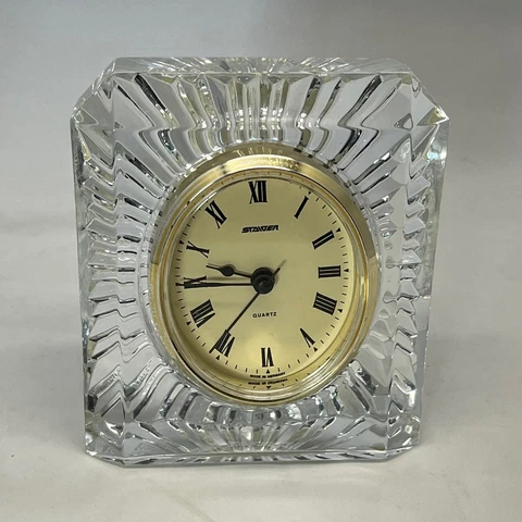 Staiger Quartz Desk Mantle Oval Face Clock Lead Crystal Glass Base Tested Cover