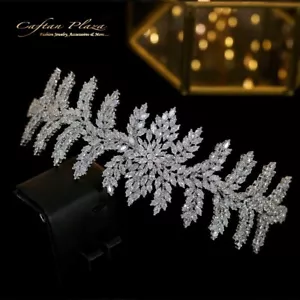 Premium Tiara/Hairbands Diadem Zirconia AAA+ Bridal Jewellery Wedding Silver - Picture 1 of 5