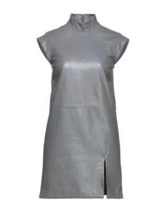 Neues graues Damenkleid echtes Lammleder lässig formell handgefertigt Leder stilvolle Passform - Bild 1 von 7