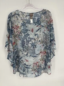 Chico's S/M Small-Medium Sheer Butterfly Sleeve Georgette Blouse Blue - Picture 1 of 7
