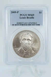 2009-P PCGS MS69 Louis Braille Commemorative Silver Dollar Business Strike $1 - Picture 1 of 2